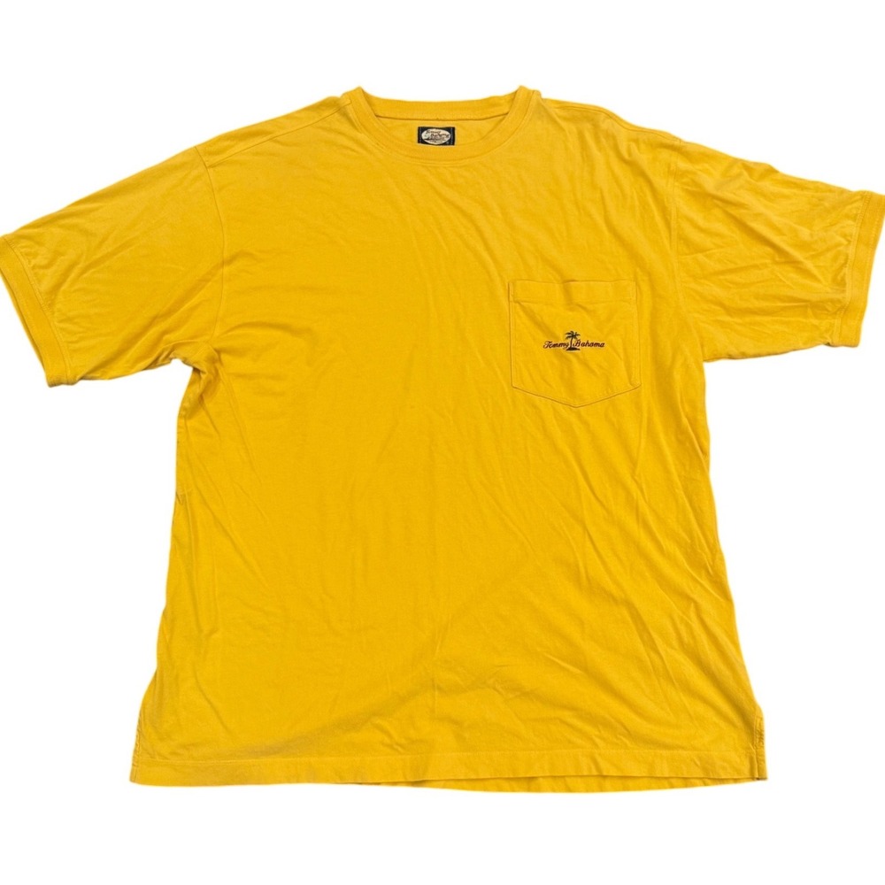 Tommy Bahama Mens XL Yellow Cotton Short Sleeve Pocket T-Shirt Embroidered Logo